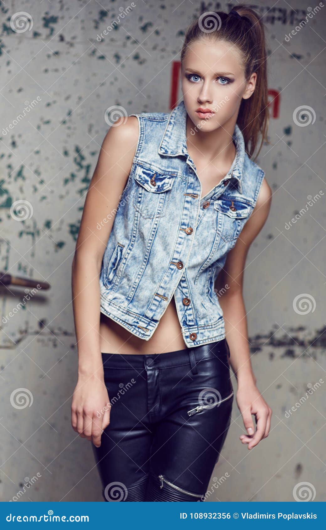 Verandering Kneden programma Young Fashionable Model in Latex Pants and Jeans Jacket. Stock Photo -  Image of human, jeans: 108932356