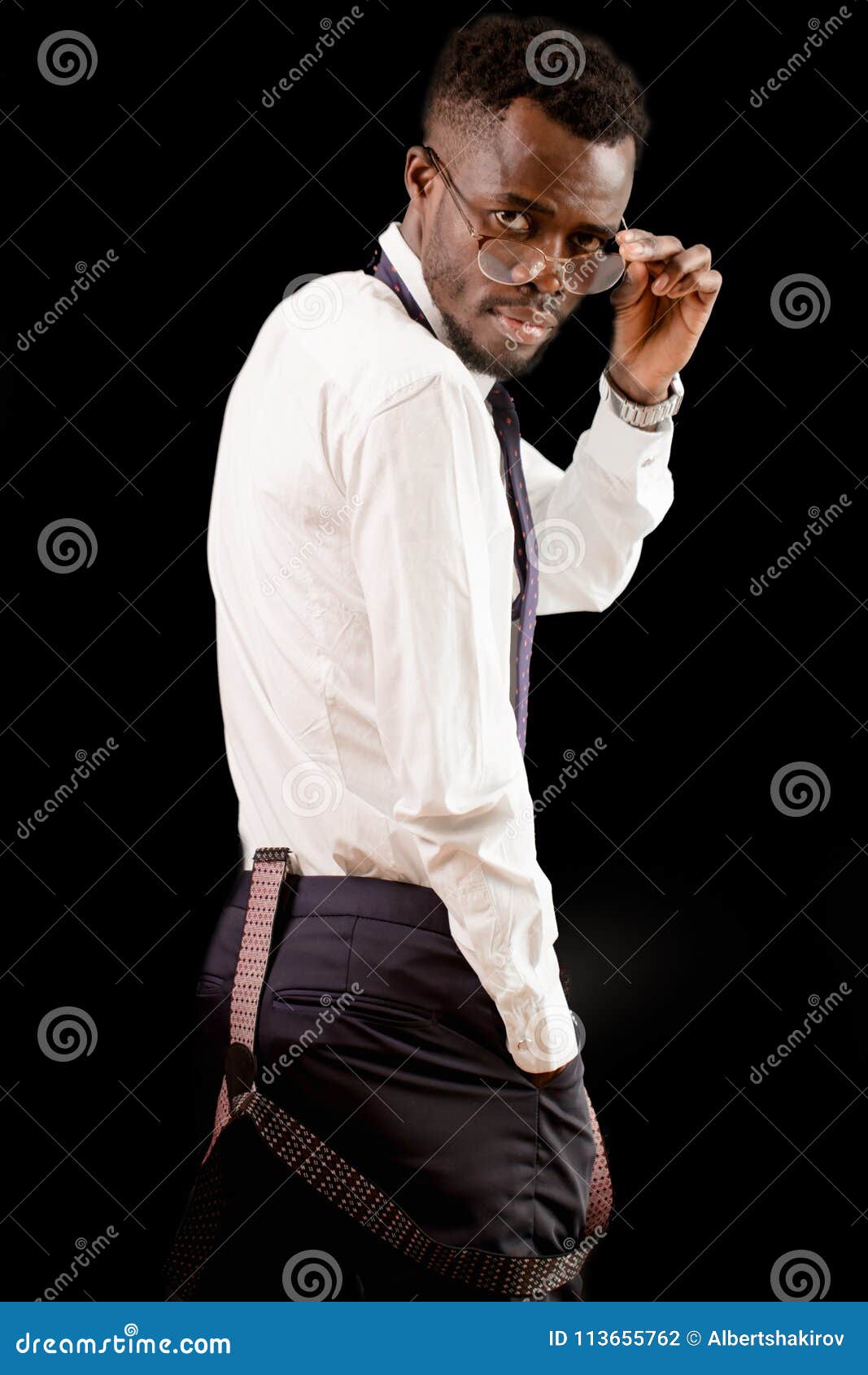 Young Fashionable Office Worker Wearing Pants with Hanging Suspenders.  Stock Photo - Image of fashionable, back: 113655762