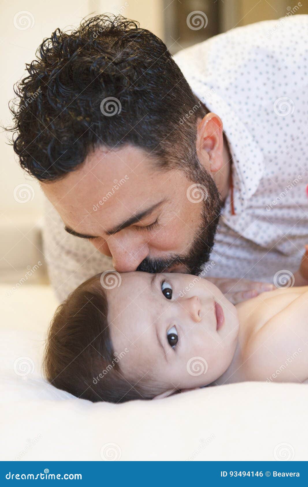 Young Father Kissing His Cute Baby Boy with Love Stock Photo ...