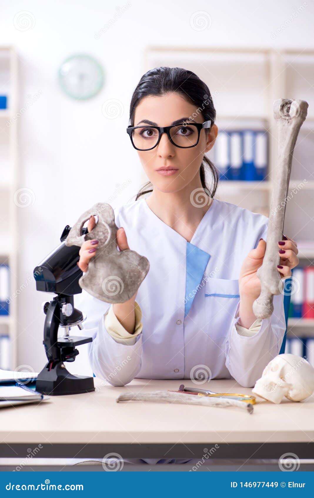 The Young Female Archaeologist Working in the Lab Stock Image Image