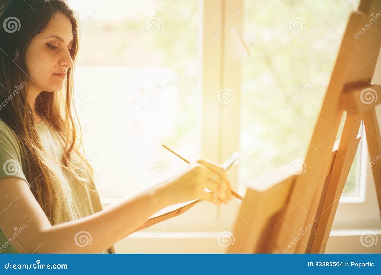 Young Female Artist Painting on Canvas Stock Photo - Image of light ...