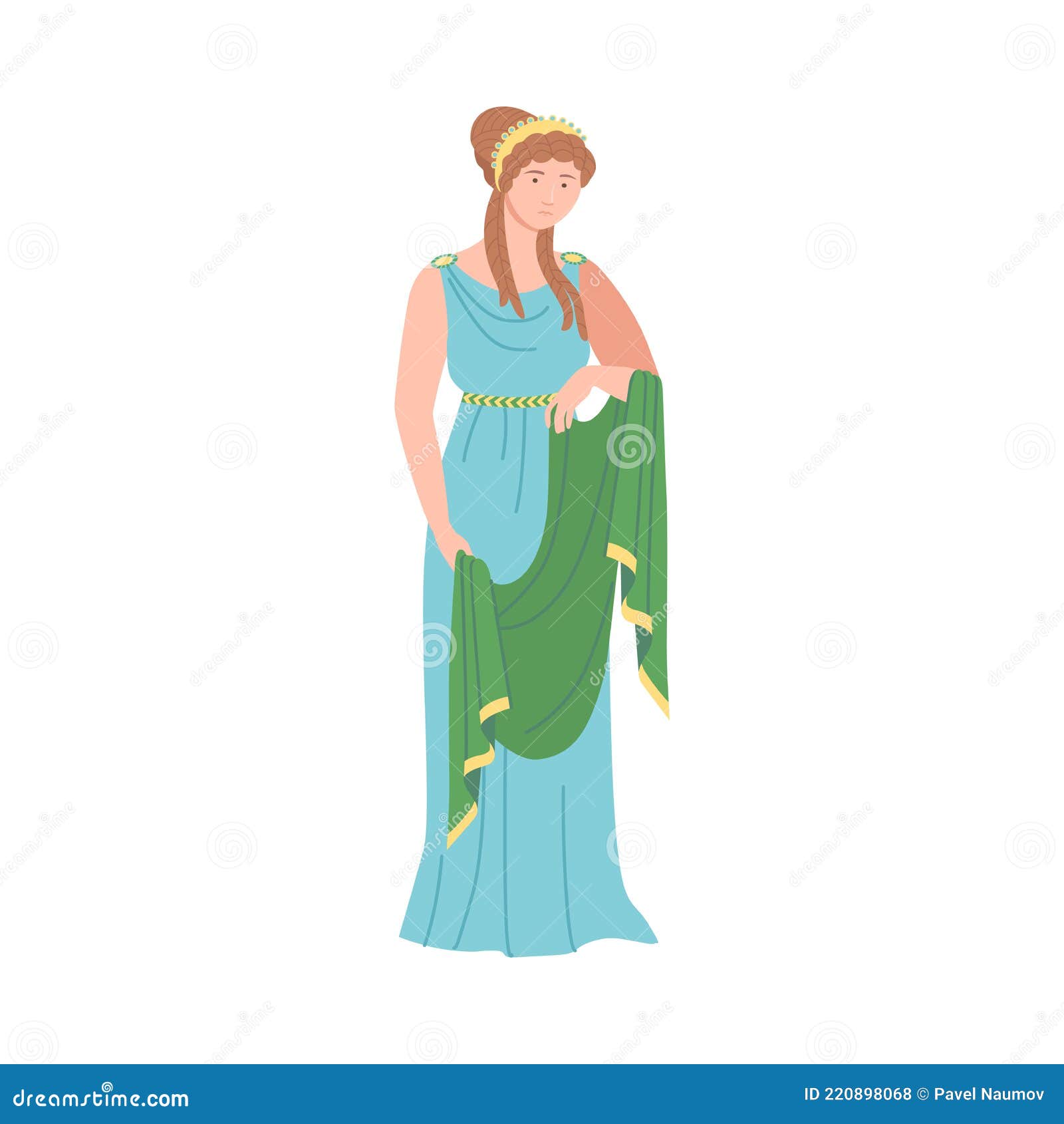 Young Female As Roman Empress in Long Dress Wearing Crown Vector ...