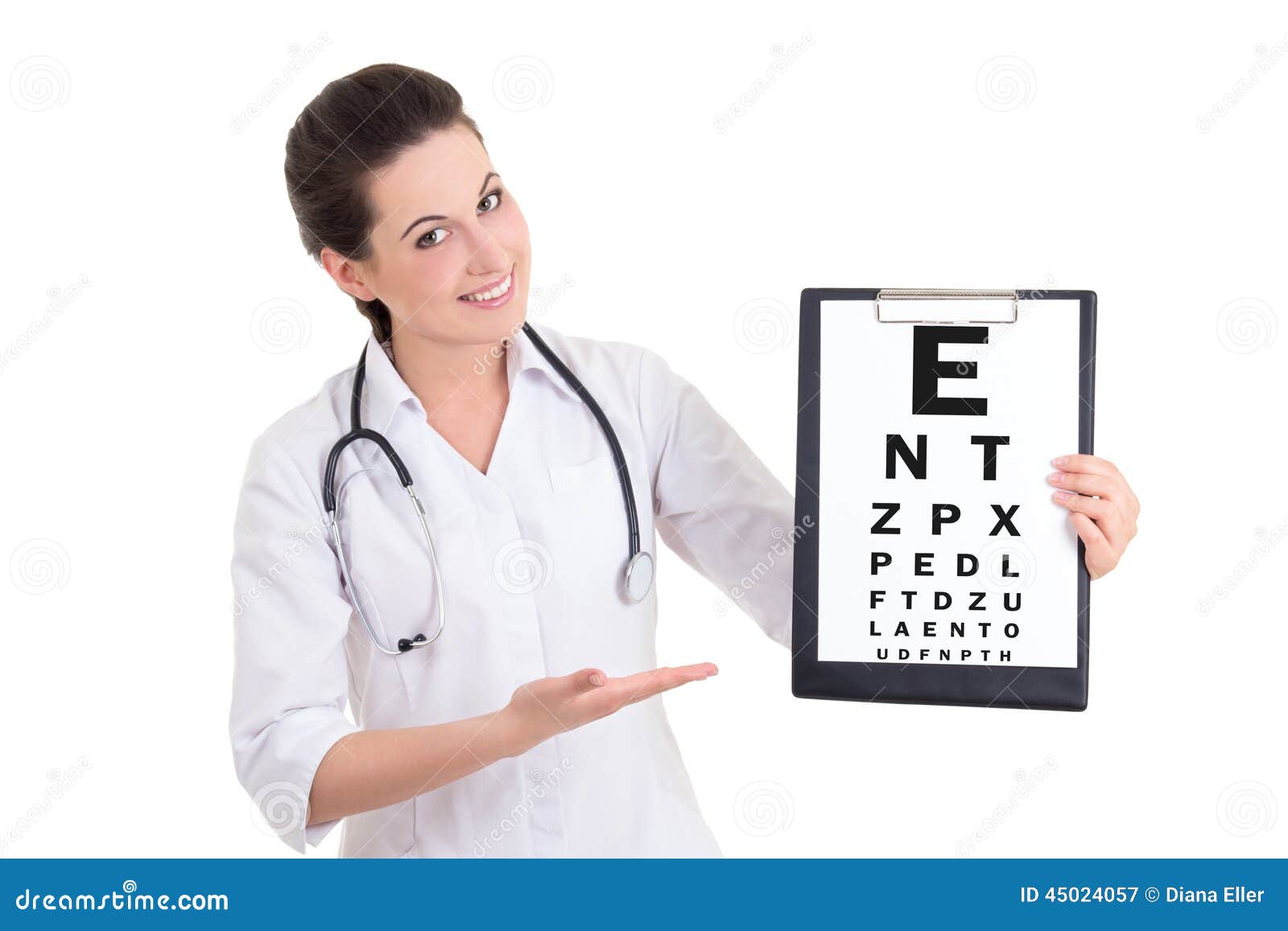 Young Female Doctor Ophthalmologist and Eye Test Chart Isolated ...