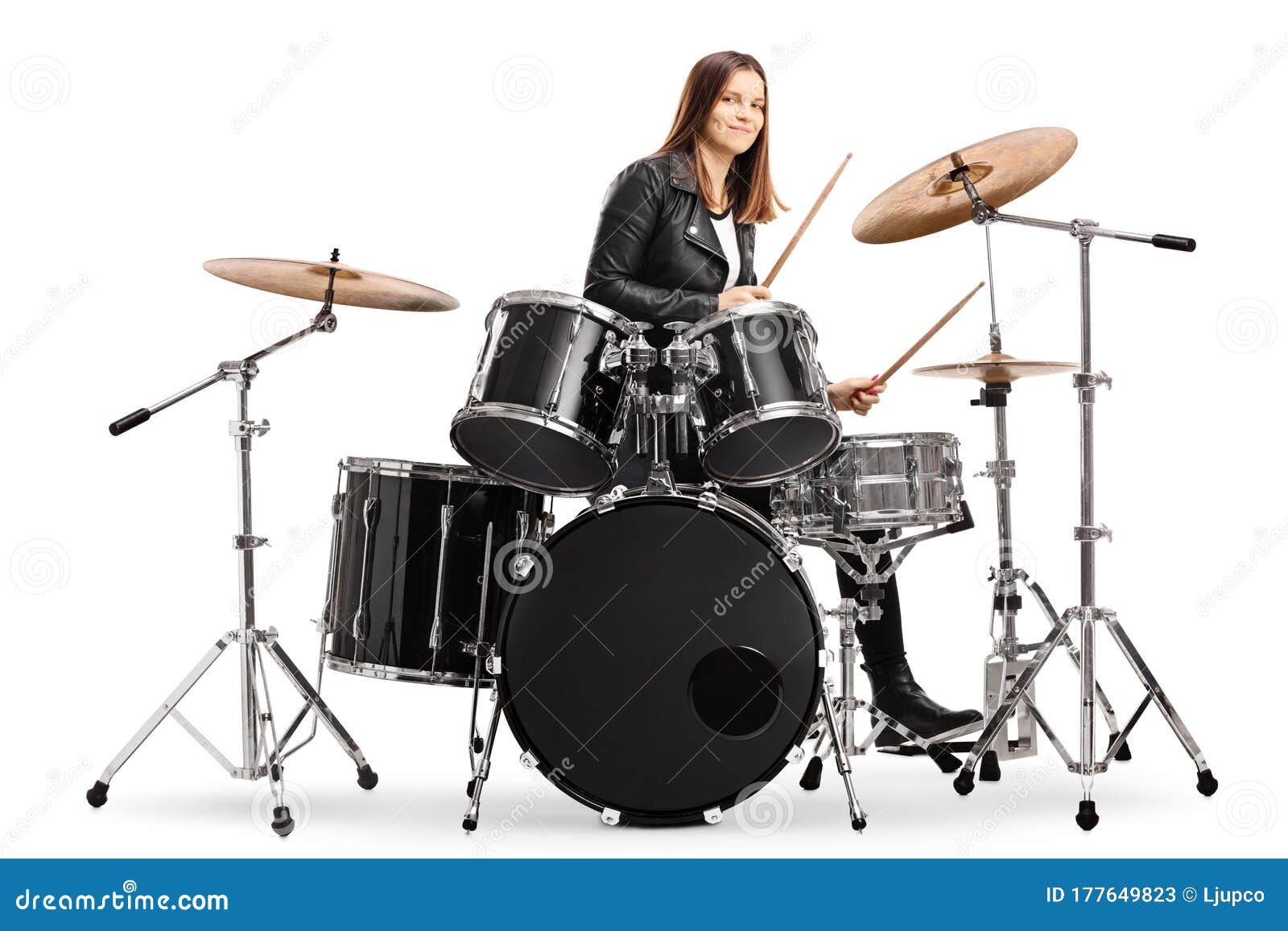 Young Female Drummer Playing Drums Stock Image Image of cute