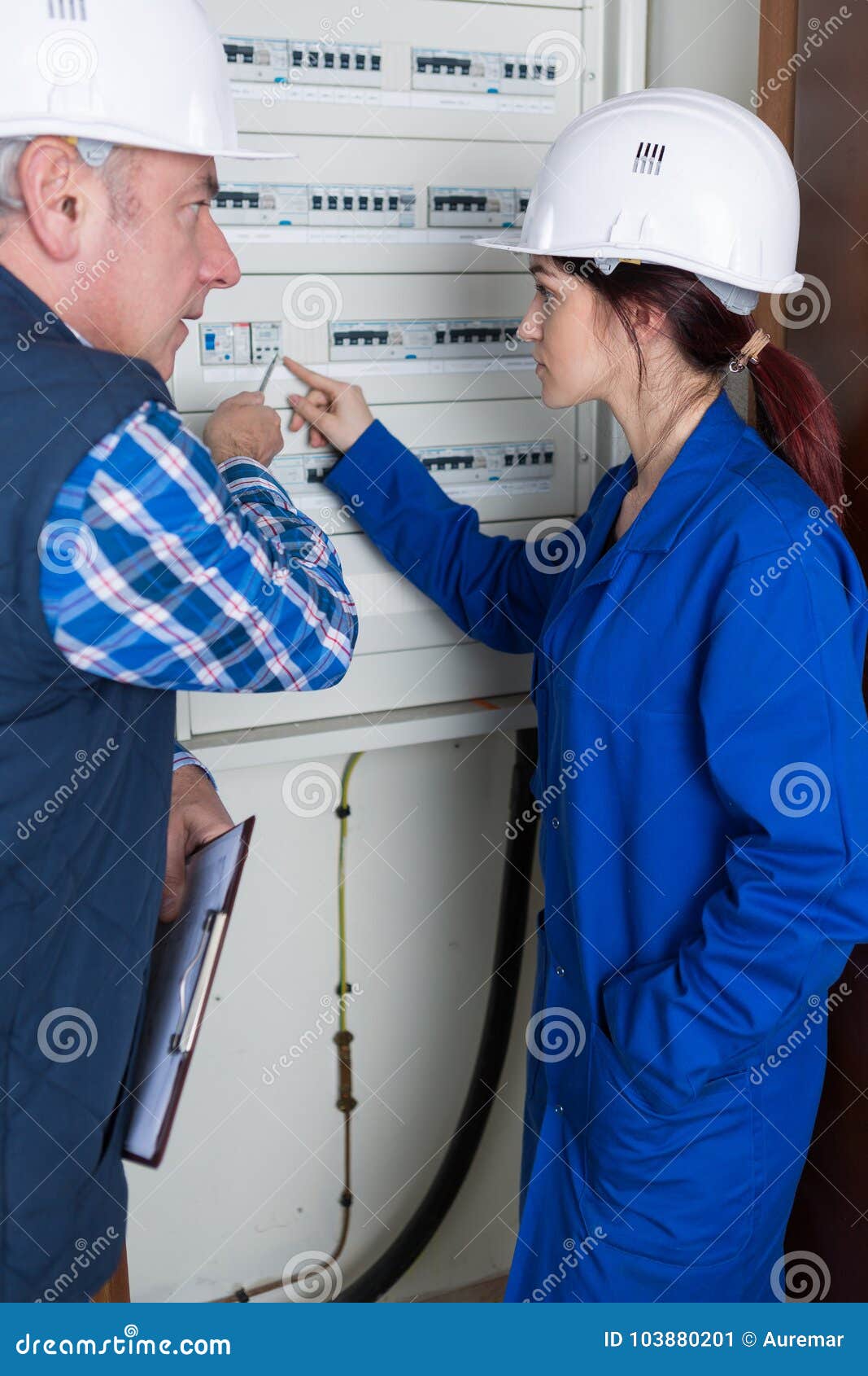 Young Female Electrician Worker Using Fuse Board Stock ... fuse box stock photos pictures royalty free 