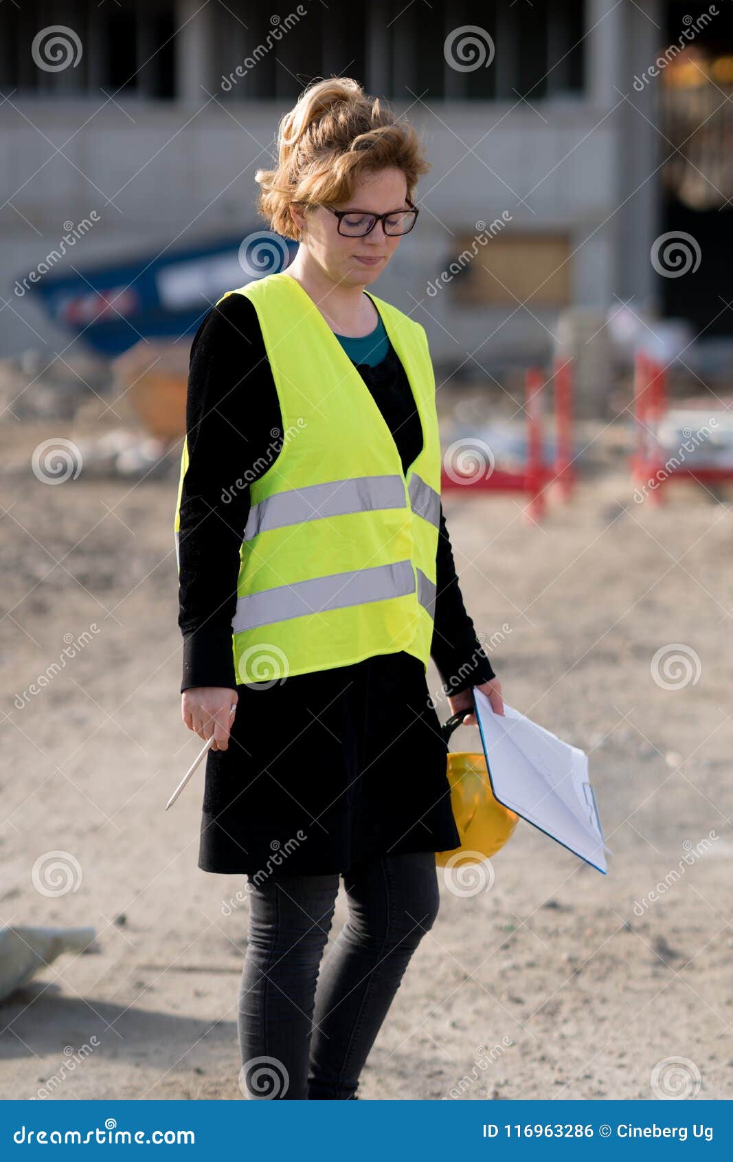 Young Female Engineer at Work on Construction Site Stock Photo Image