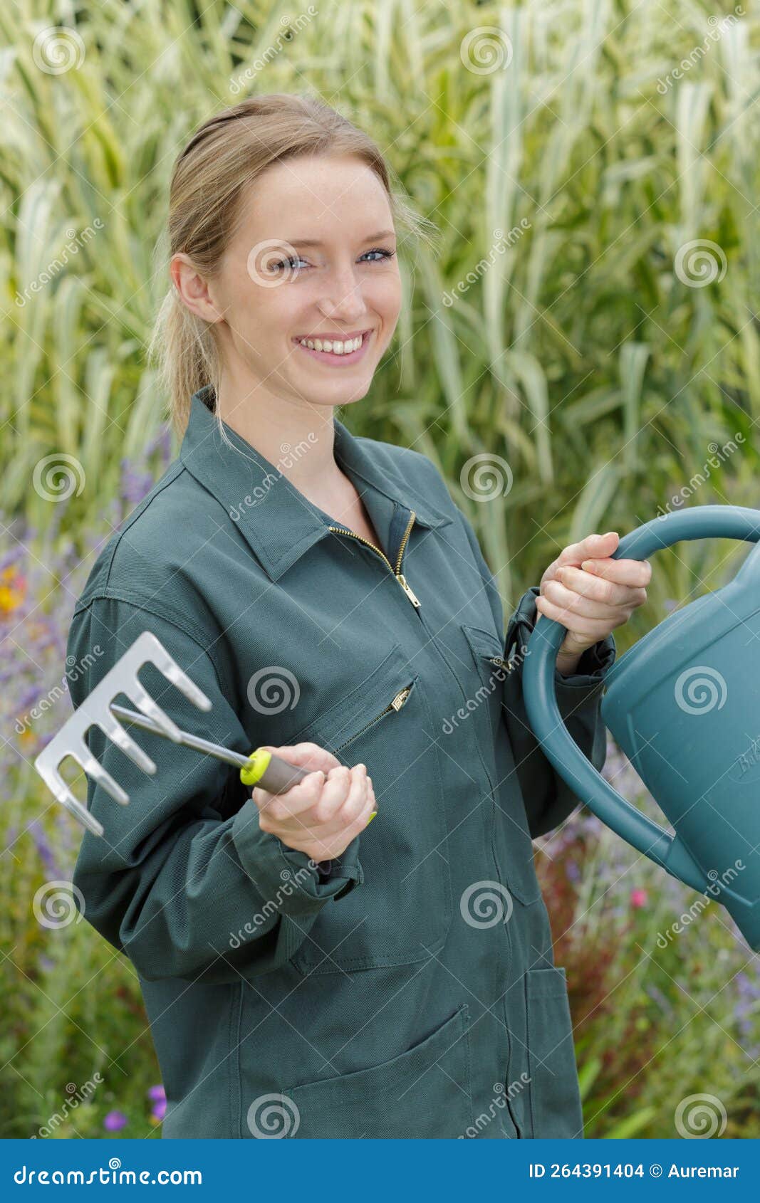 Young Female Gardener Smiling Holding Tools Stock Photo Image of