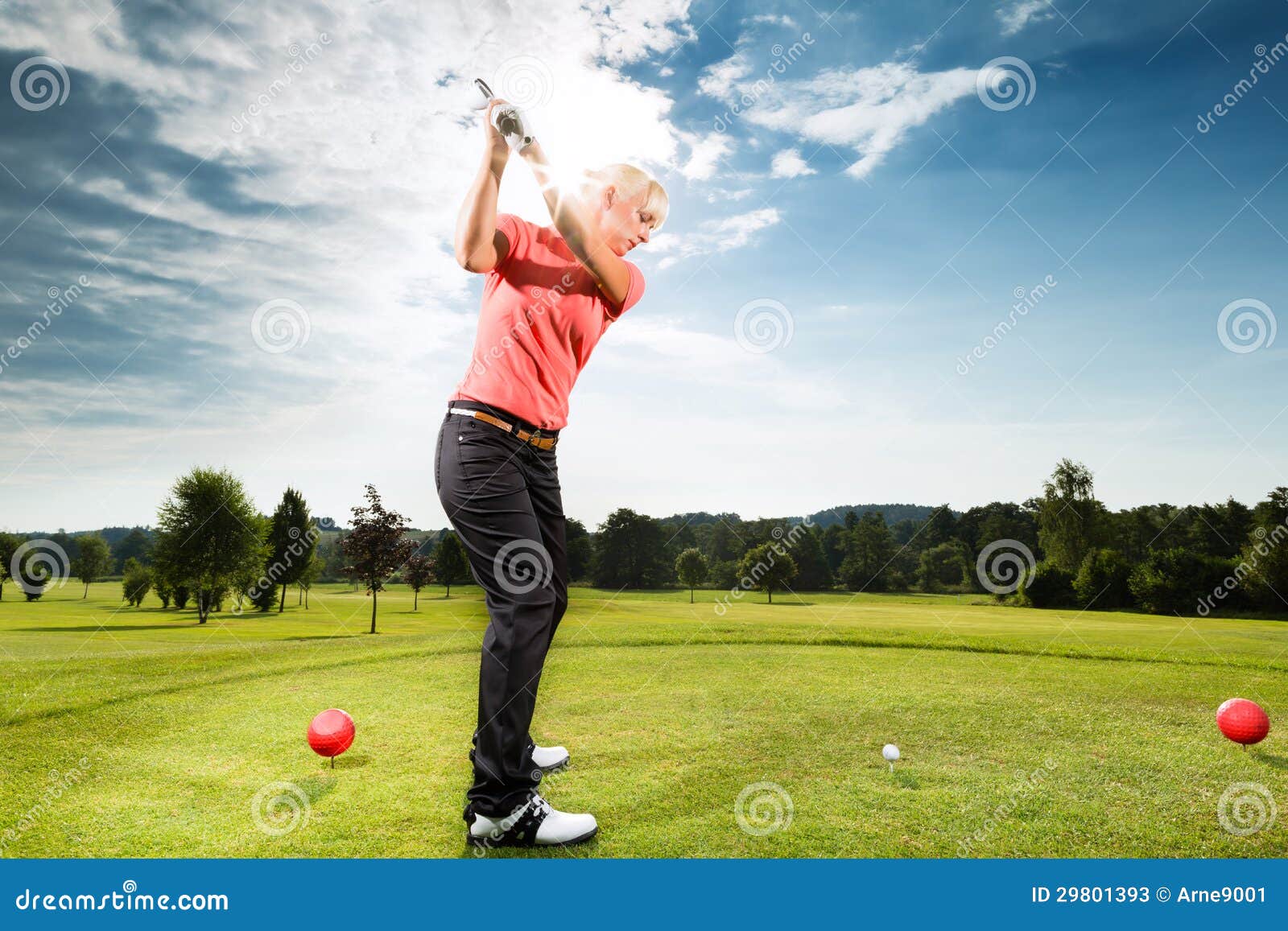 Young Golf Player on Course Doing Golf Swing Stock Image Image of