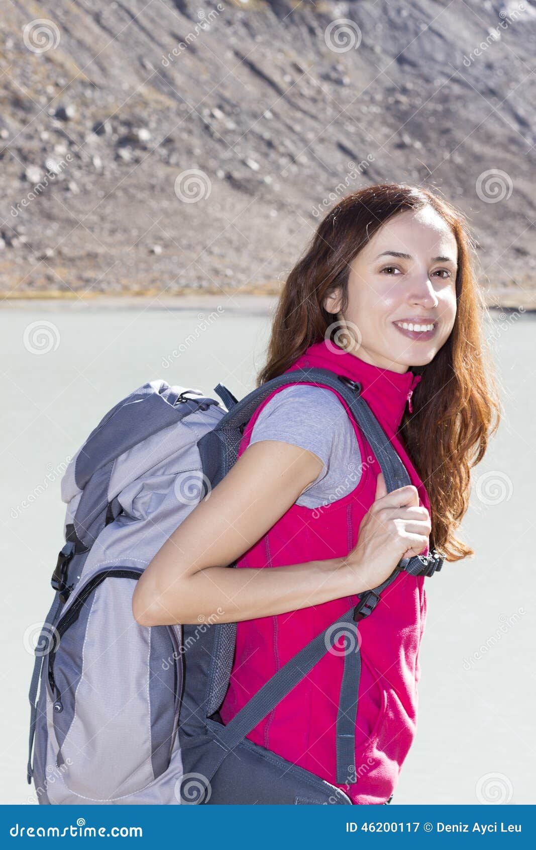 Young Female Hiker Outdoors with Her Backpack Stock Image - Image of ...