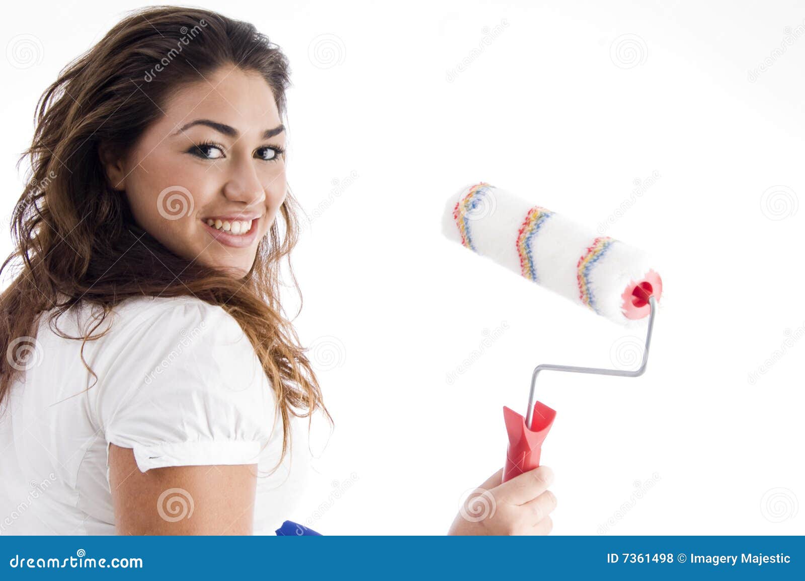 Young Female Holding Paint Roller Stock Photo Image of person