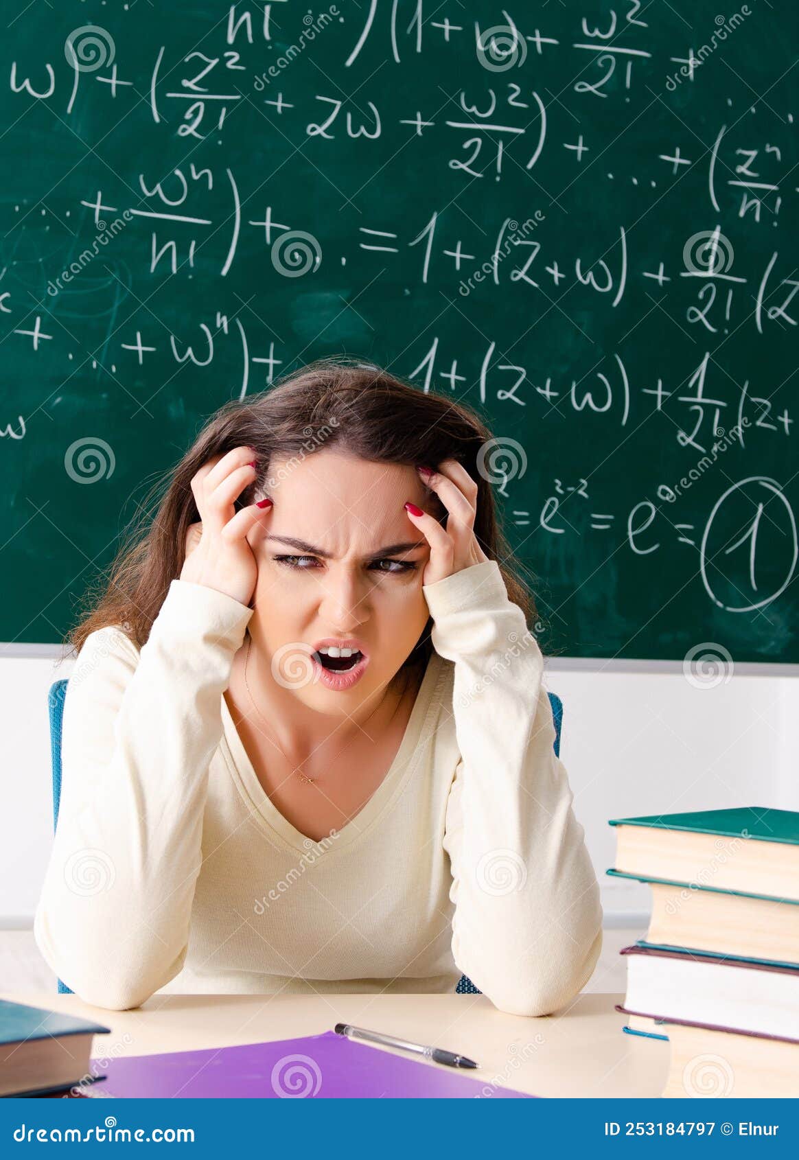 Young Female Math Teacher in Front of Chalkboard Stock Image Image of