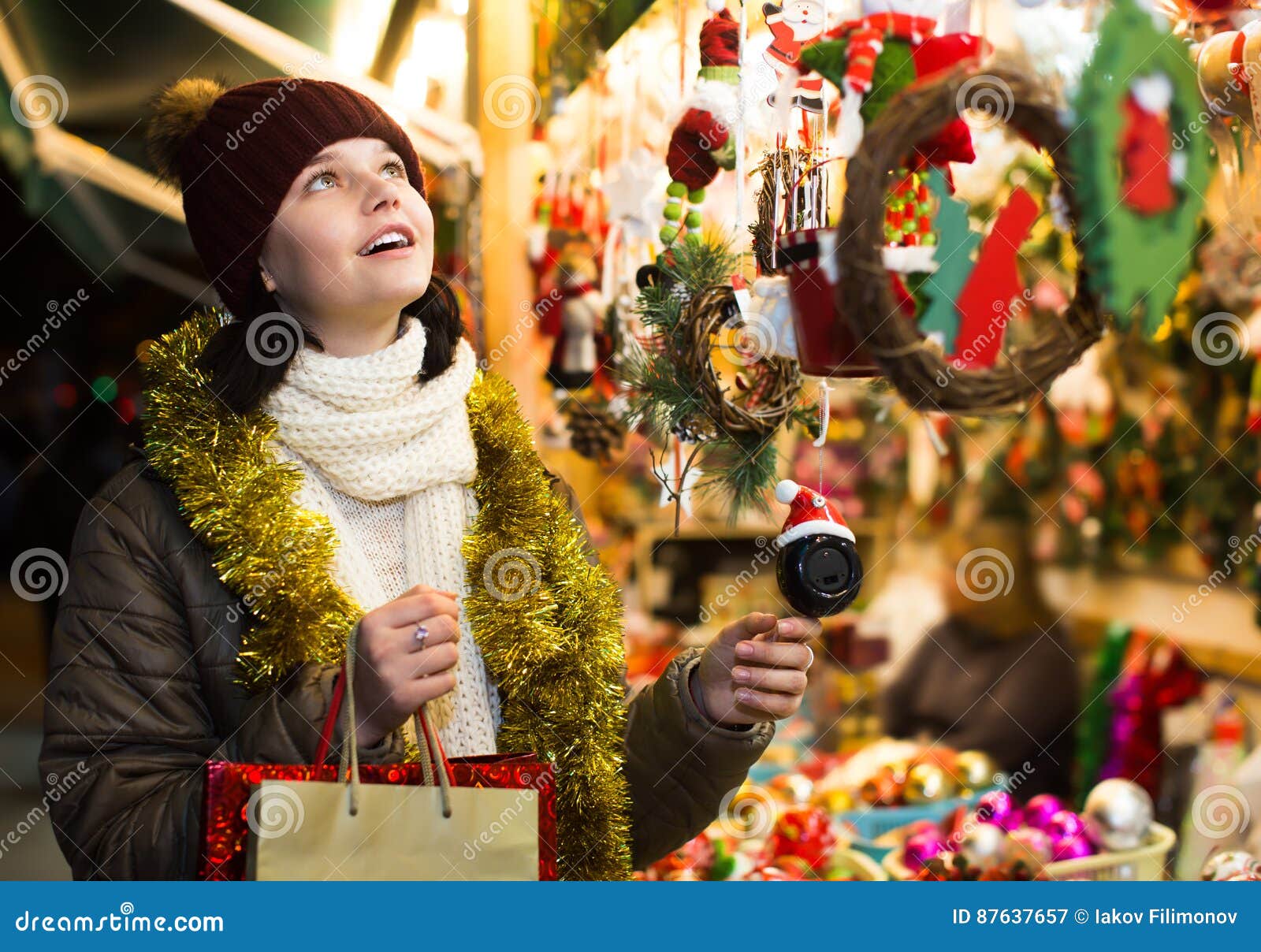 Young Female Teen Customer with Christmas Gifts Stock Image - Image of ...