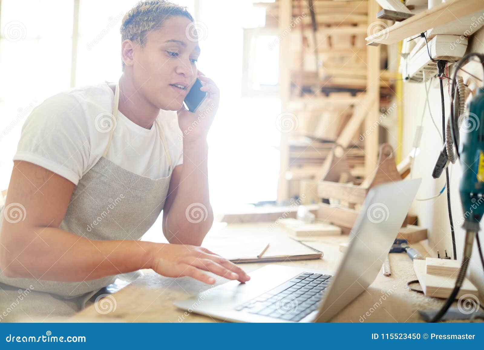 Mobile worker stock photo. Image of carpentry, craft 115523450