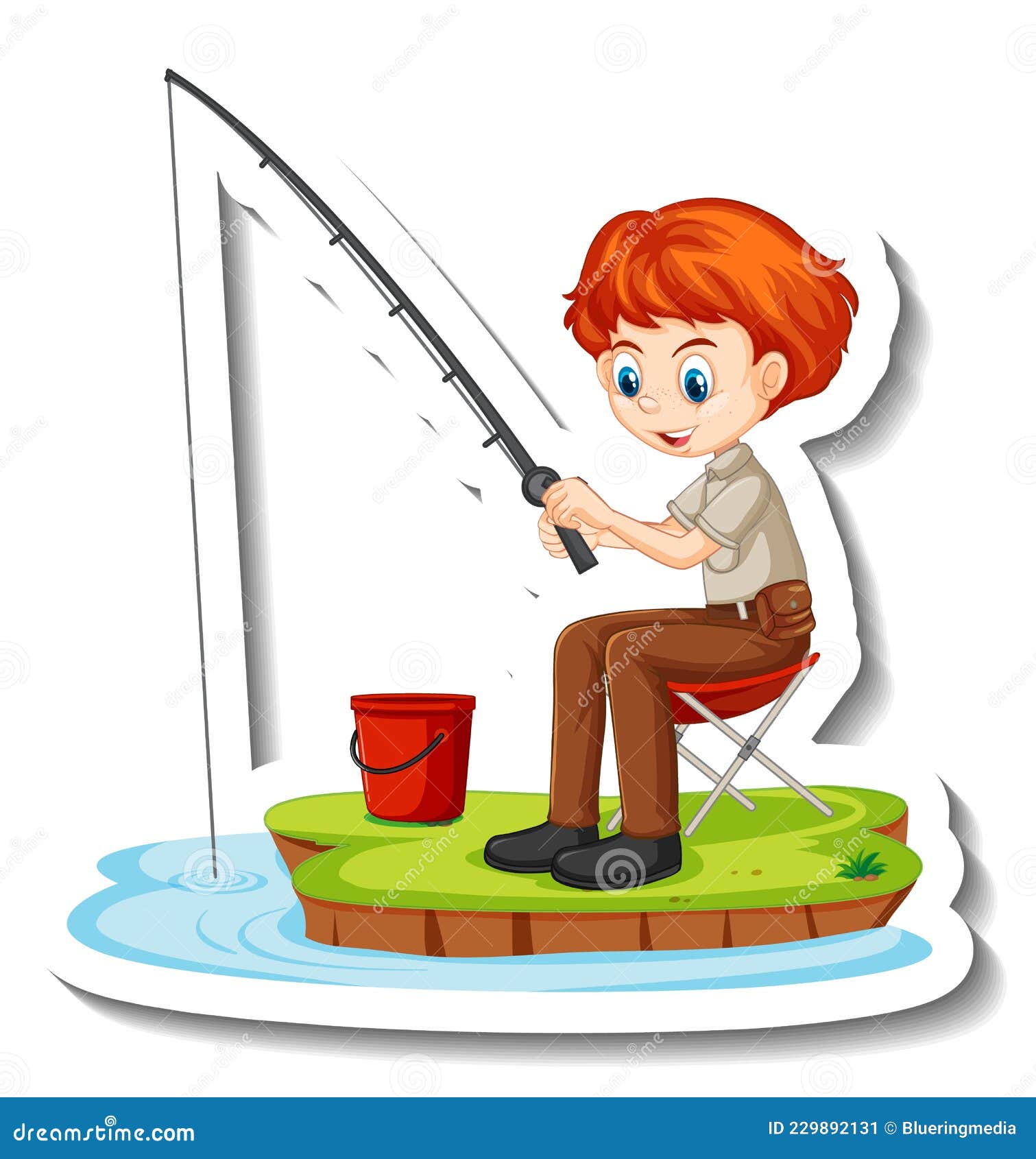 Young Fisherman Fishing Cartoon Character Sticker Stock Vector ...