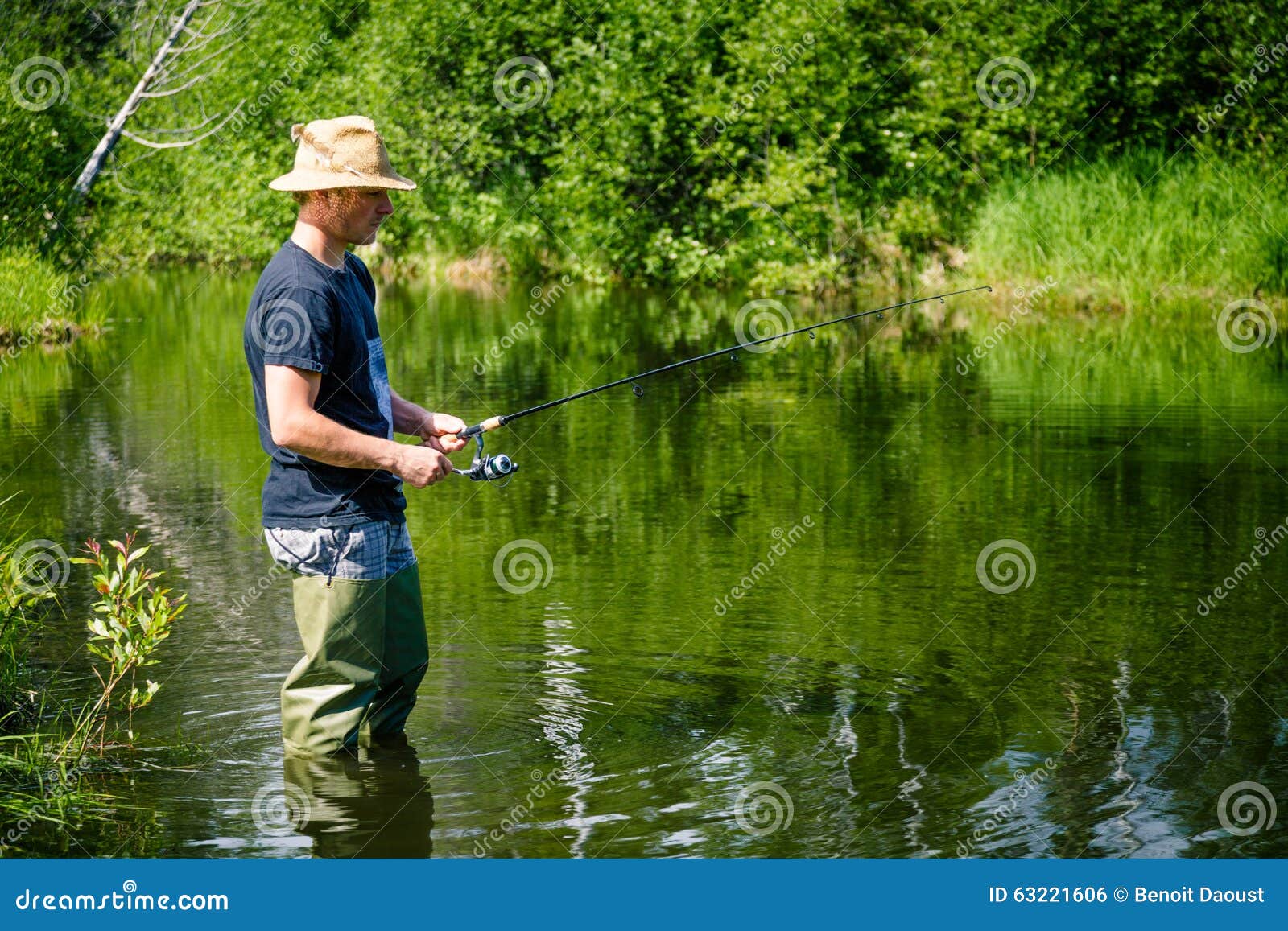 young fisherman fishing with patience