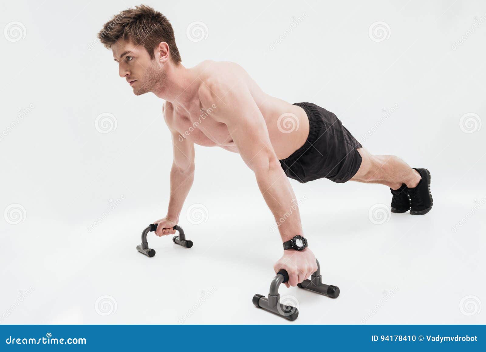 Young Fit Sportsman Doing Push Ups With Bars Stock Photo Image Of