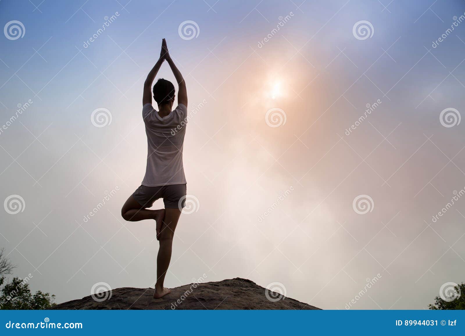 Yoga Meditation Concept, Woman Silhouette Meditating In 