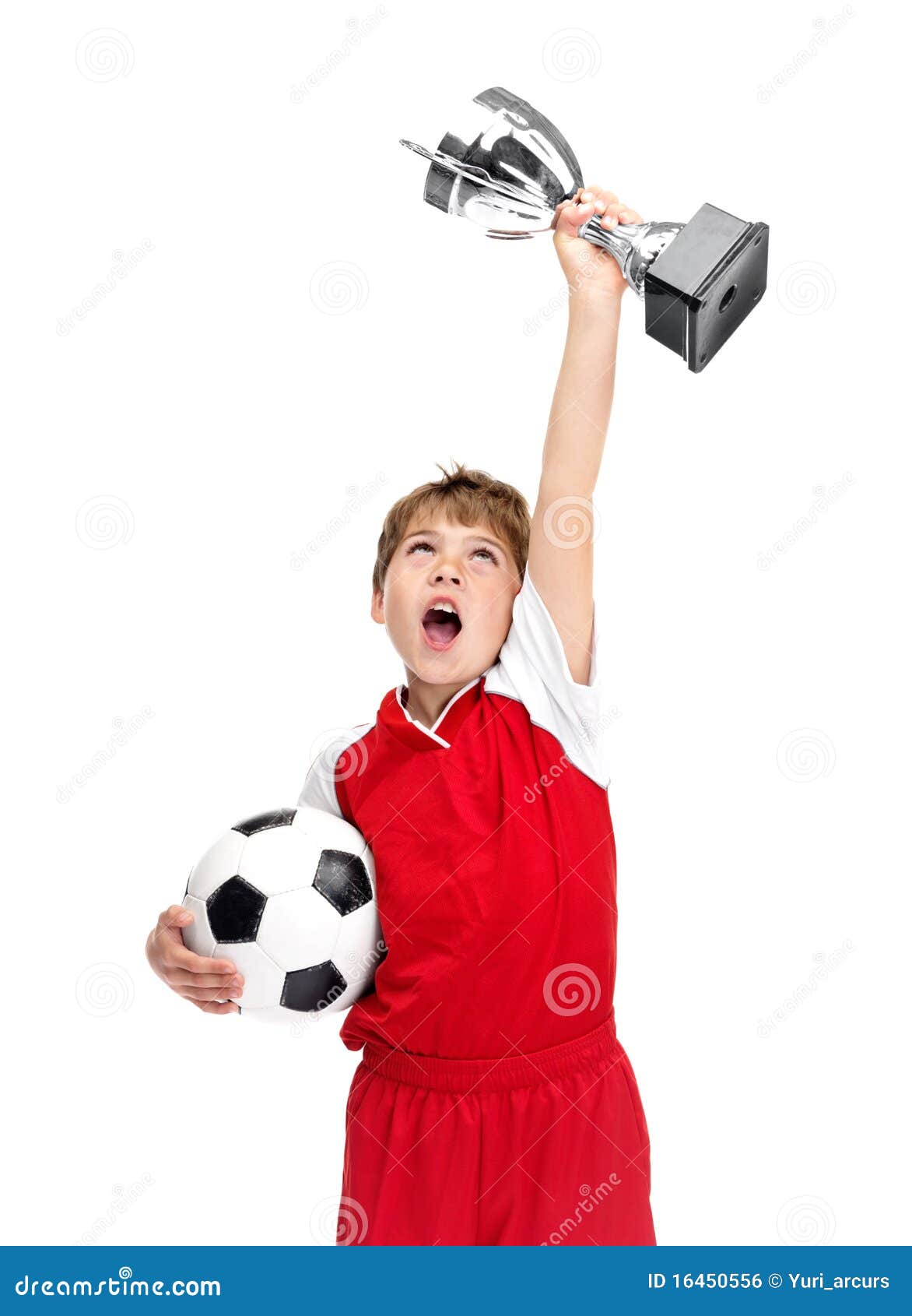 Young Footballer Proudly Showing Off His Trophy Stock Photo - Image of ...