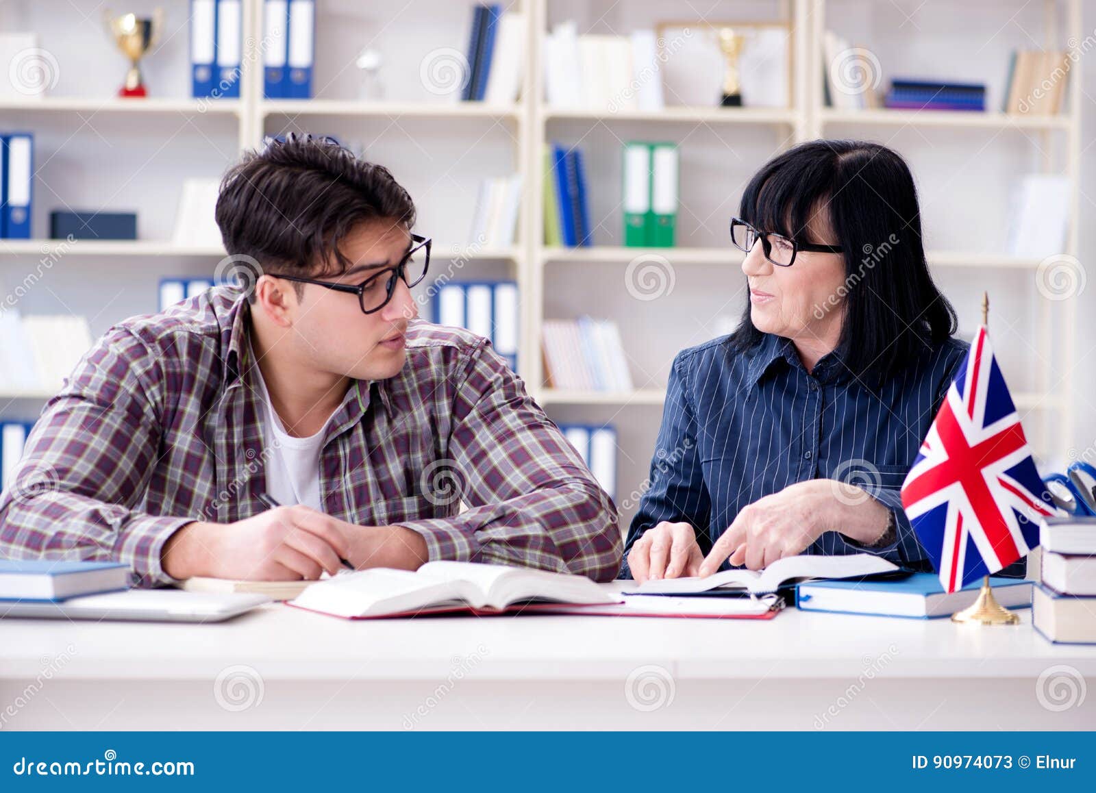 The Young Foreign Student during English Language Lesson Stock Image
