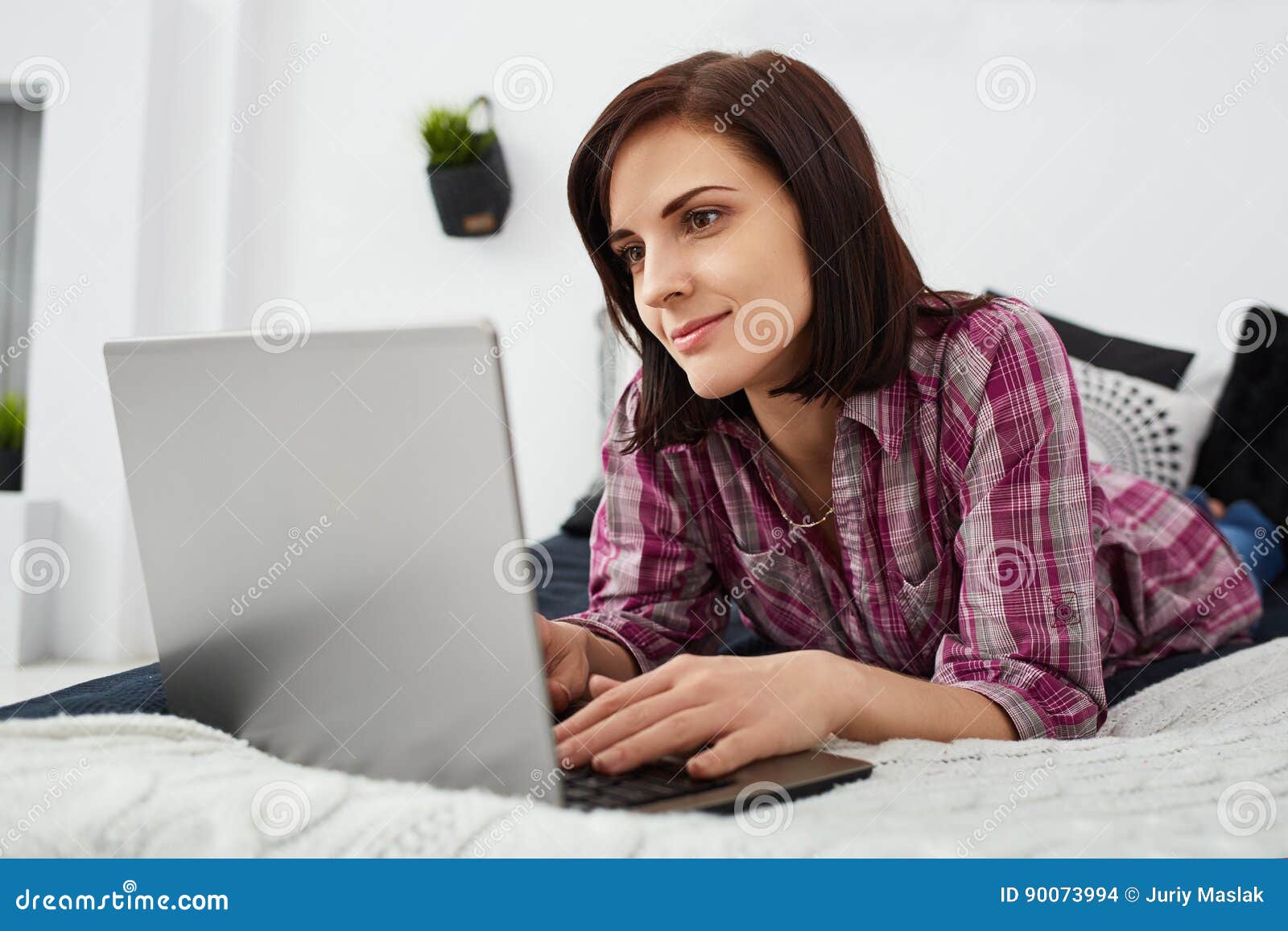 Young Freelancer Woman Using Laptop.Happy Smiling Girl Working O Stock ...