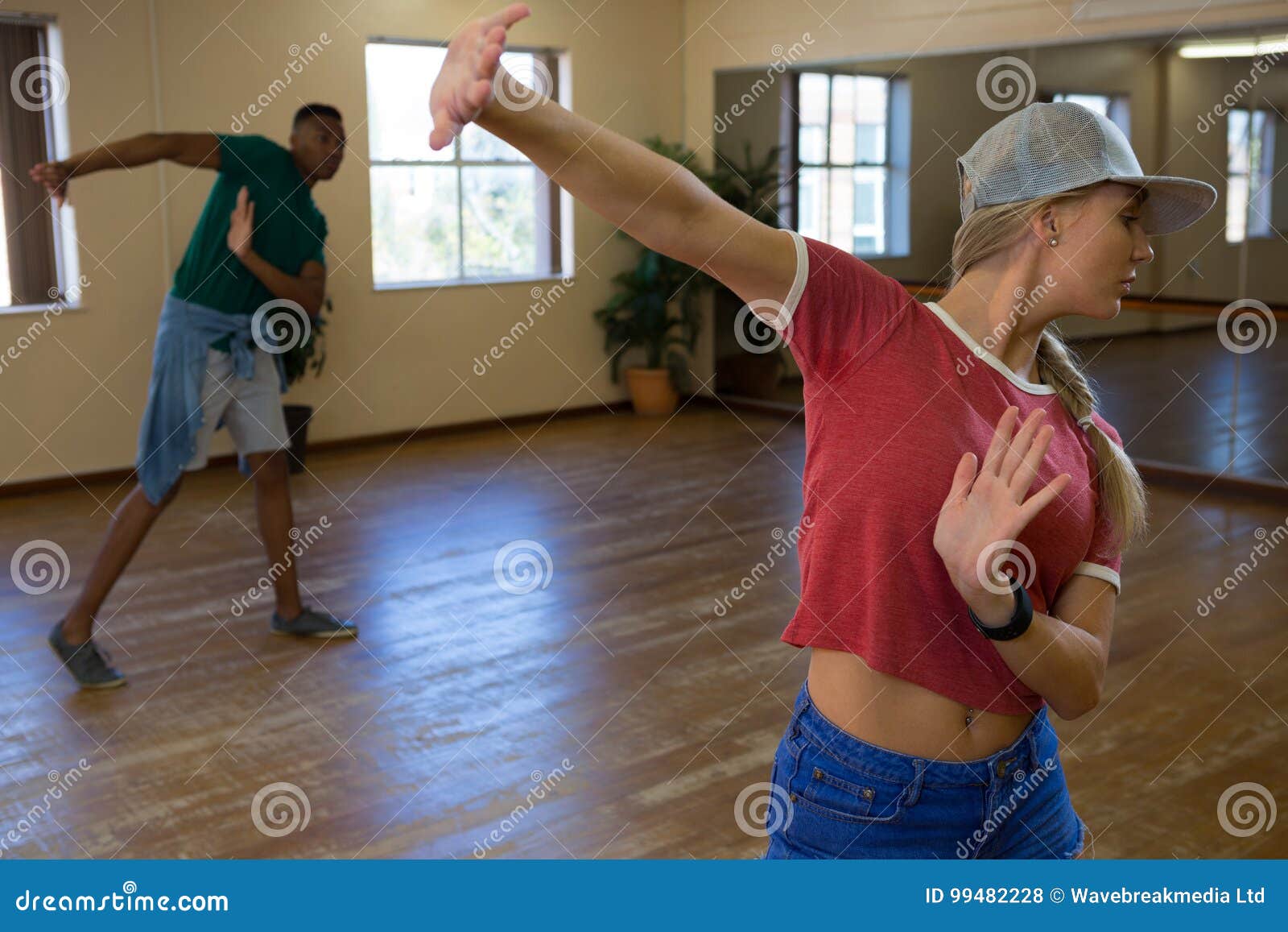 Friends Practicing Dance In Studio Stock Photo Image Of Mirror