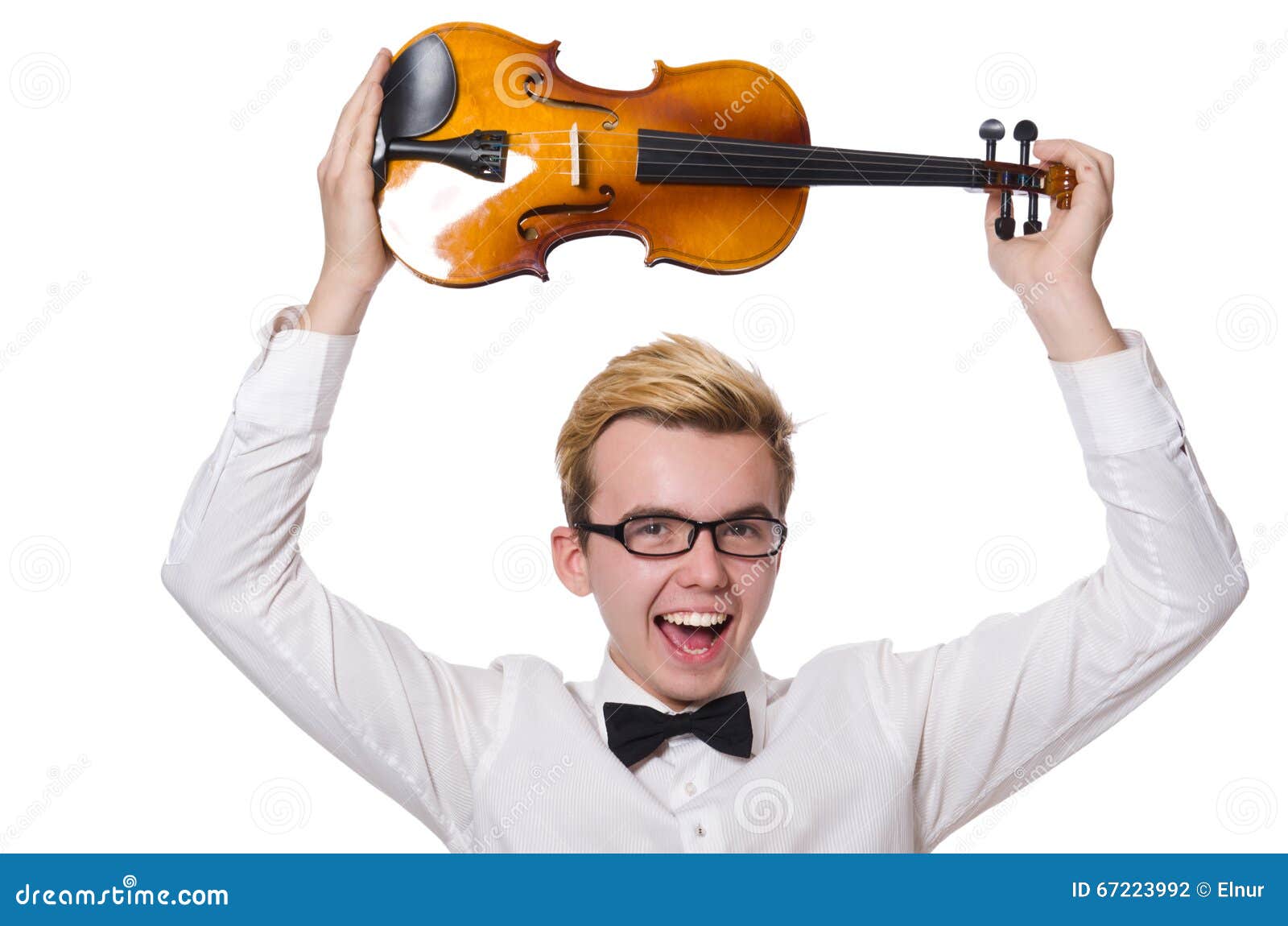 The Young Funny Violin Player Isolated on White Stock Photo Image of