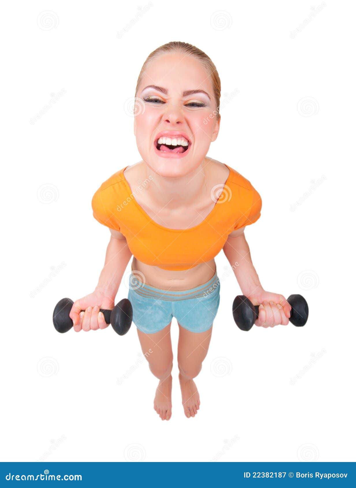 Young Funny Woman with Dumbbells Stock Image Image of funny, girl