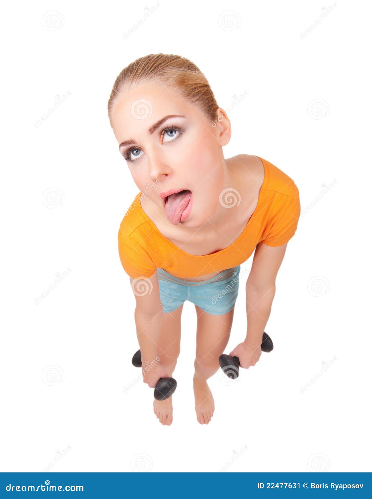 Young Funny Woman with Dumbbells Stock Image Image of expression
