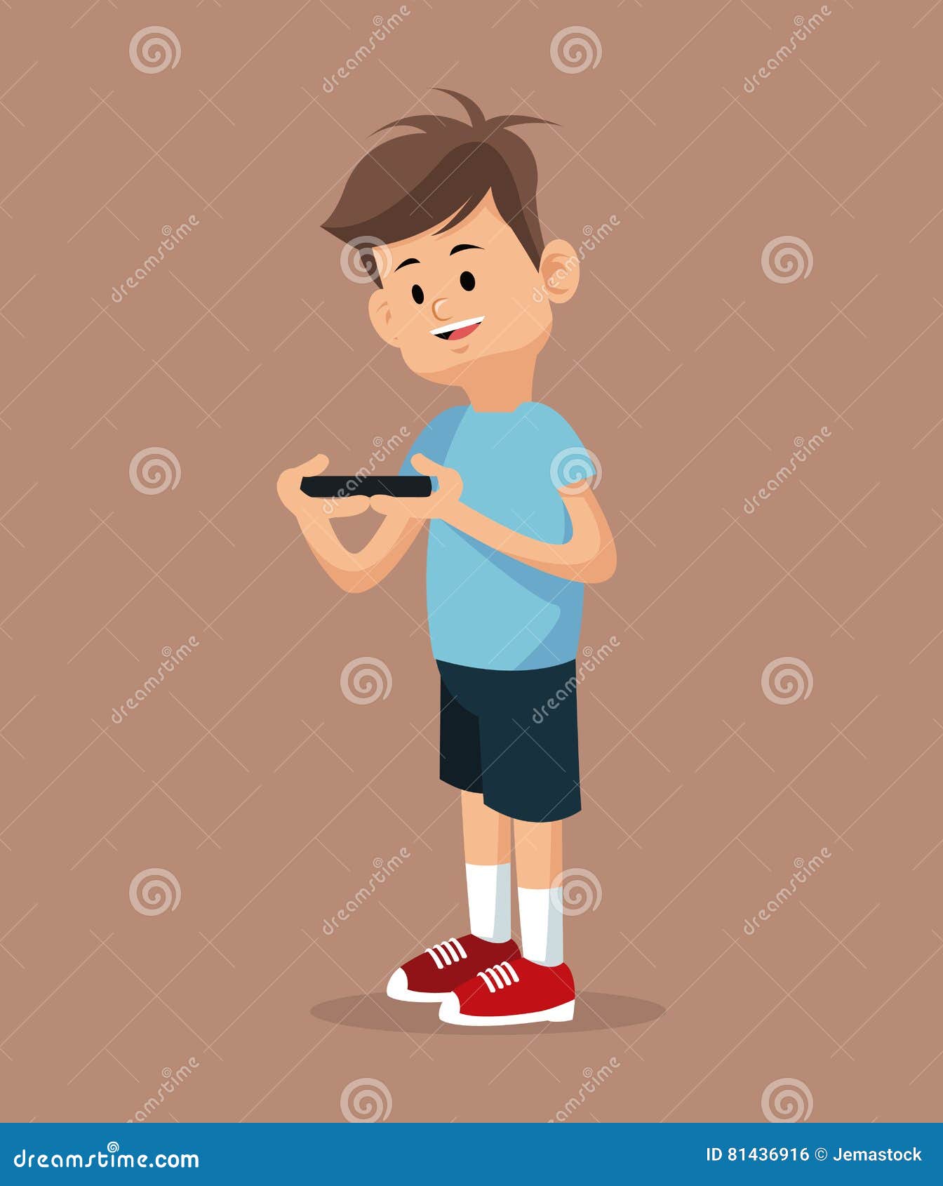 Young Gamer Standing with Smartphone Stock Vector - Illustration of ...