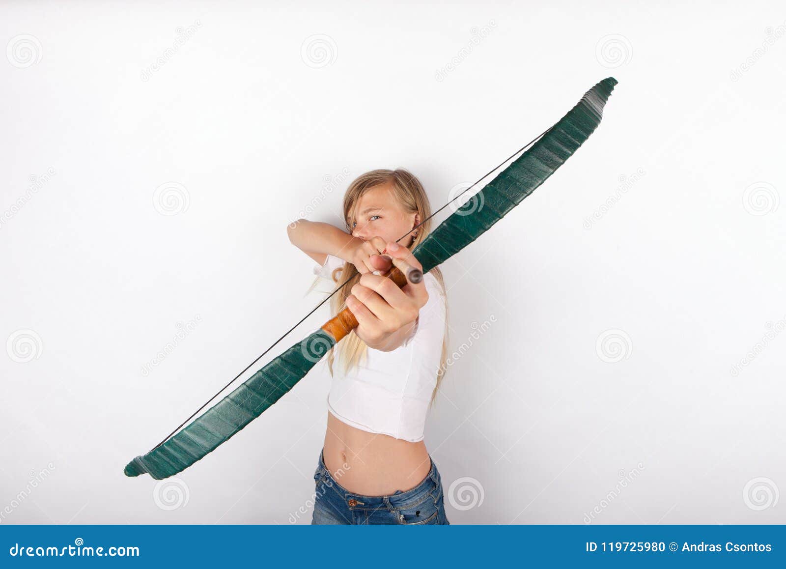 Young Girl Aiming with Bow and Arrow Stock Photo Image of hobby