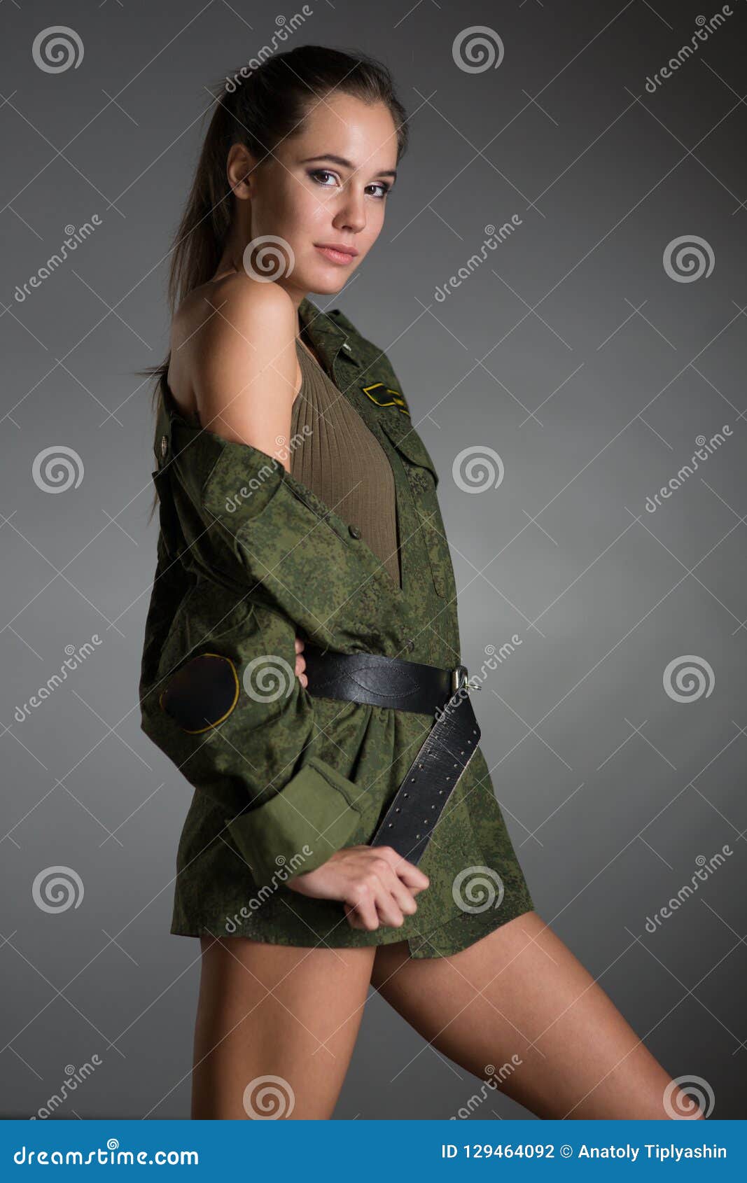 Young girl in army uniform stock photo. Image of people 129464092
