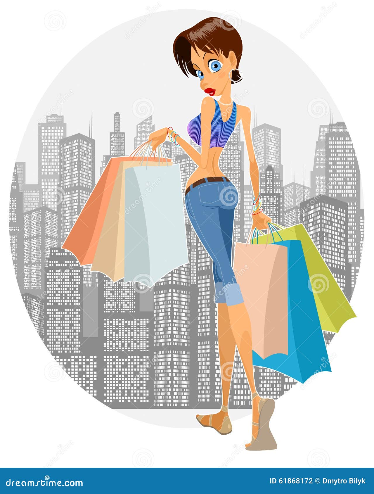 Young girl with bags stock vector. Illustration of gift 61868172