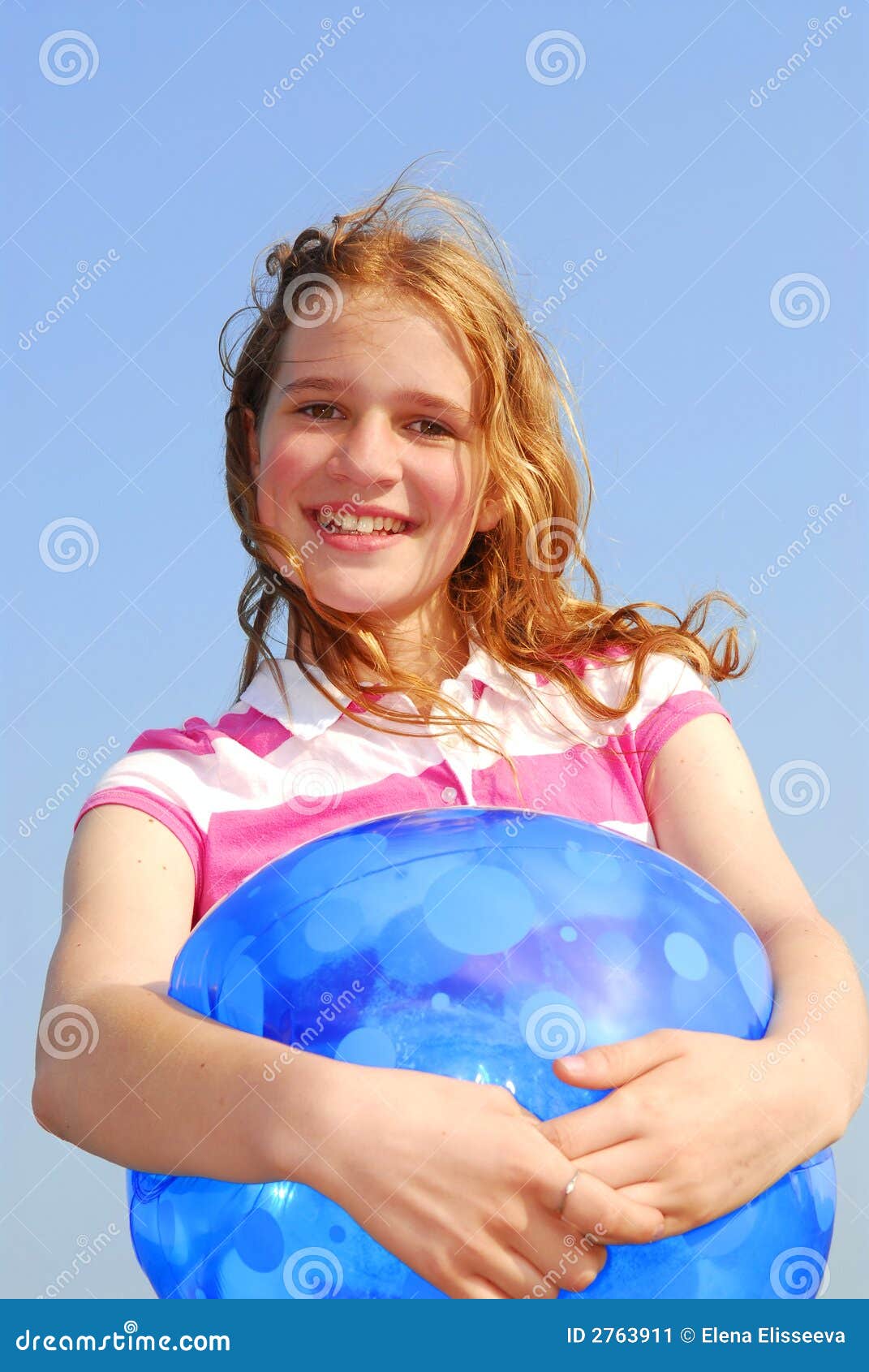 Young girl with beach ball stock image. Image of outside 2763911