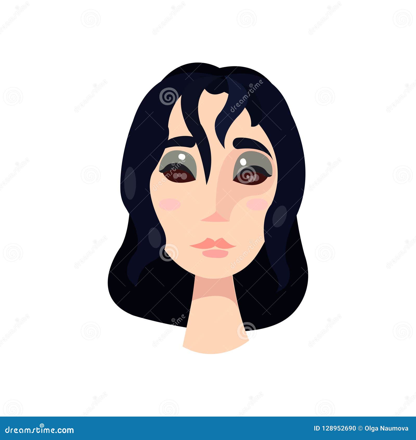 Young Girl with Big Brown Eyes and Black Hair. Stock Illustration -  Illustration of isolated, character: 128952690