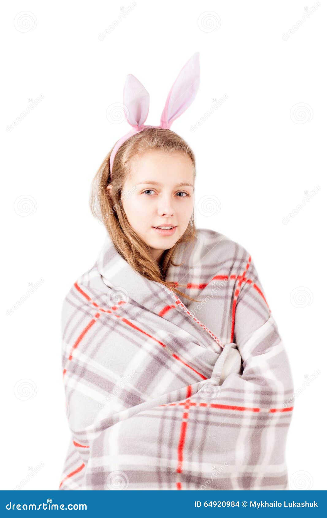 Young Girl with Blanket Isolated Stock Photo Image of female, holding
