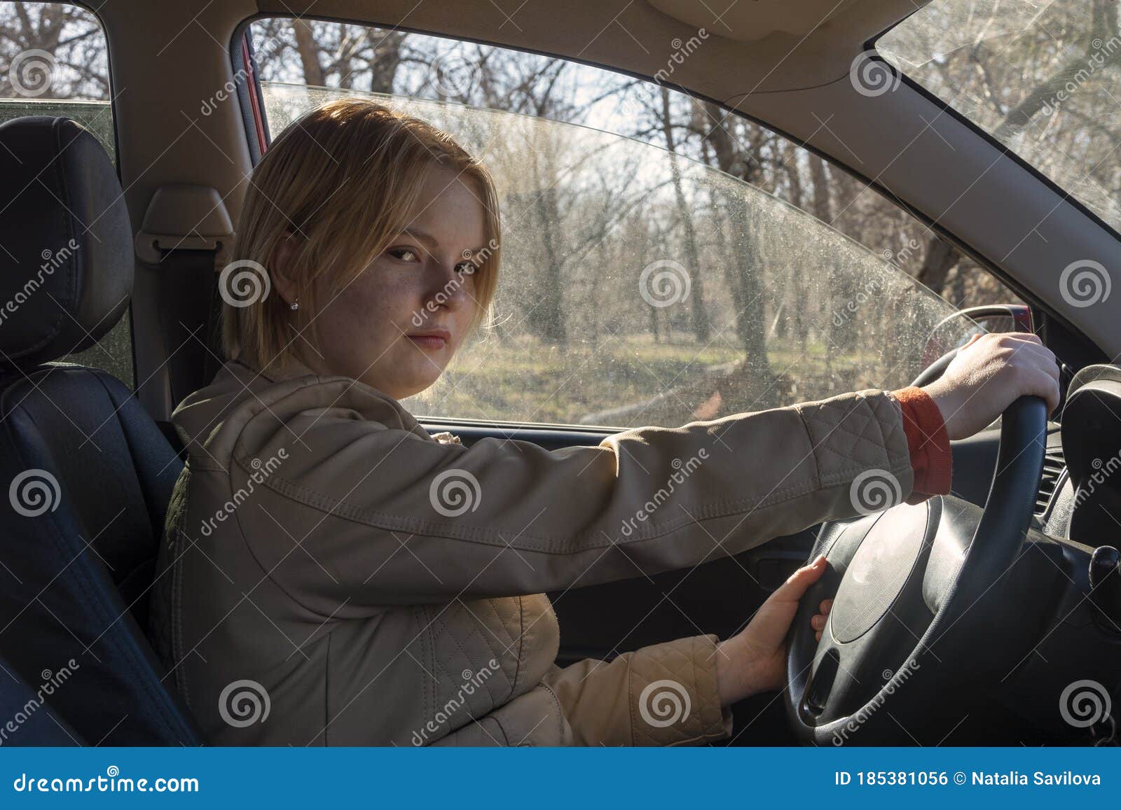 Young Girl Blonde Driver Driving A Car Stock Photo Image Of Adult