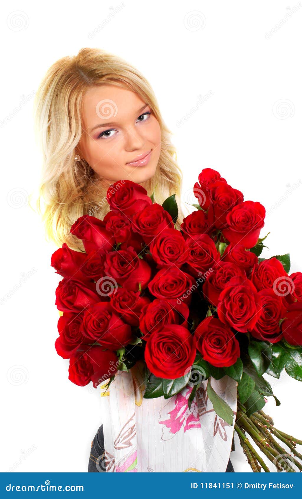 Young Girl with a Bouquet of Roses Stock Image Image of thorns, girl