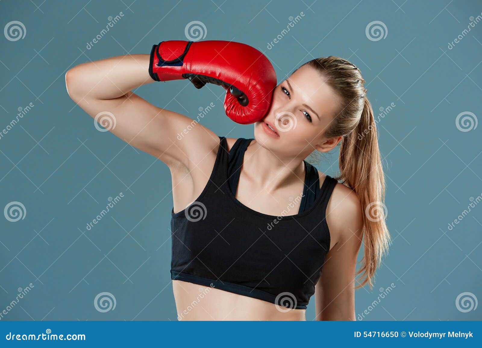 Young Girl Boxer Punching Herself As Self Stock Photo - Image of