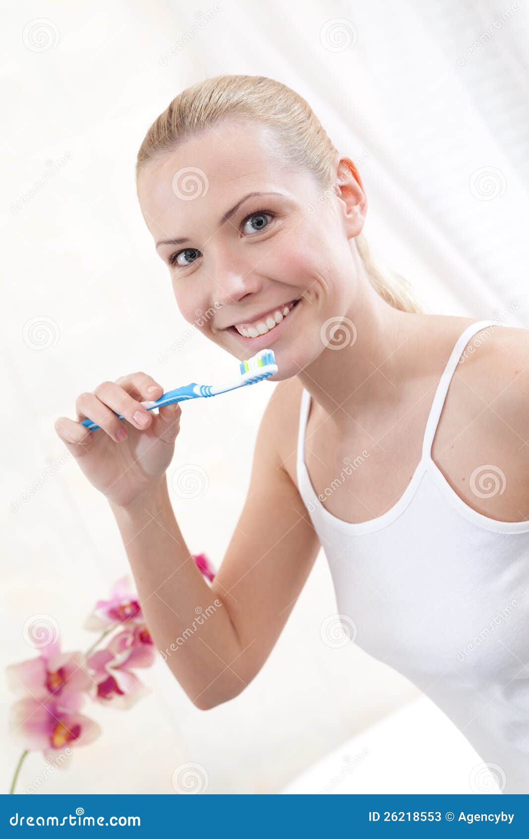 Young Girl Brushes Her Teeth Stock Image Image of cheerful, closeup