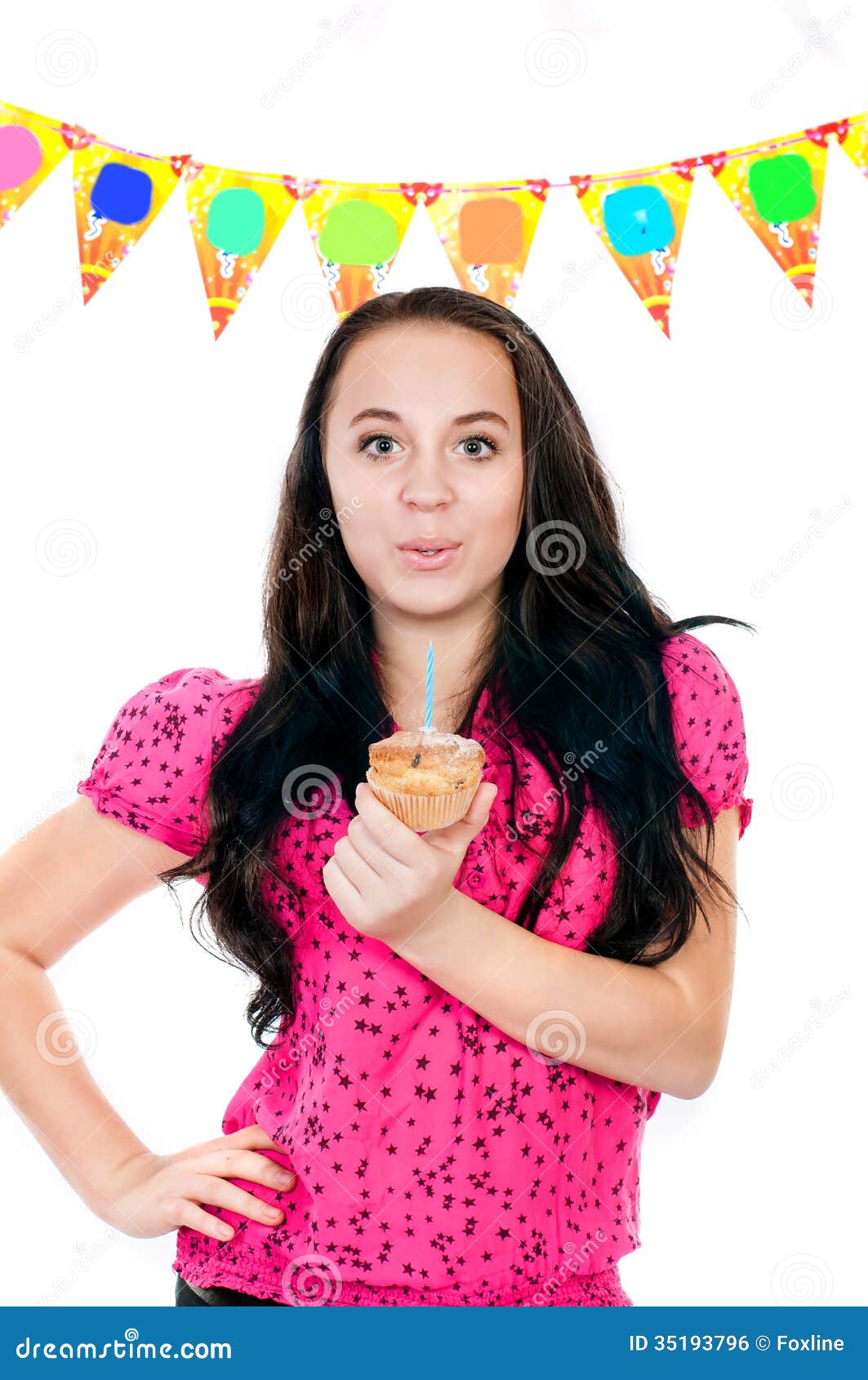 Young Girl with Cake in Hand on a White Background Stock Photo Image of celebration, isolated