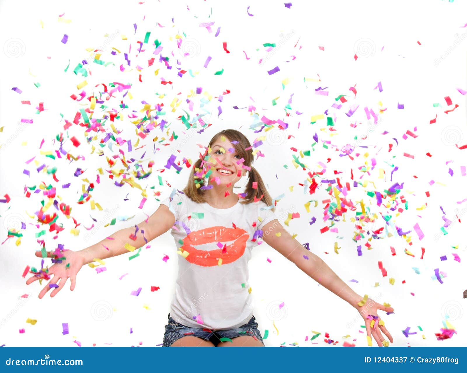 Young girl in confetti stock image. Image of holiday 12404337