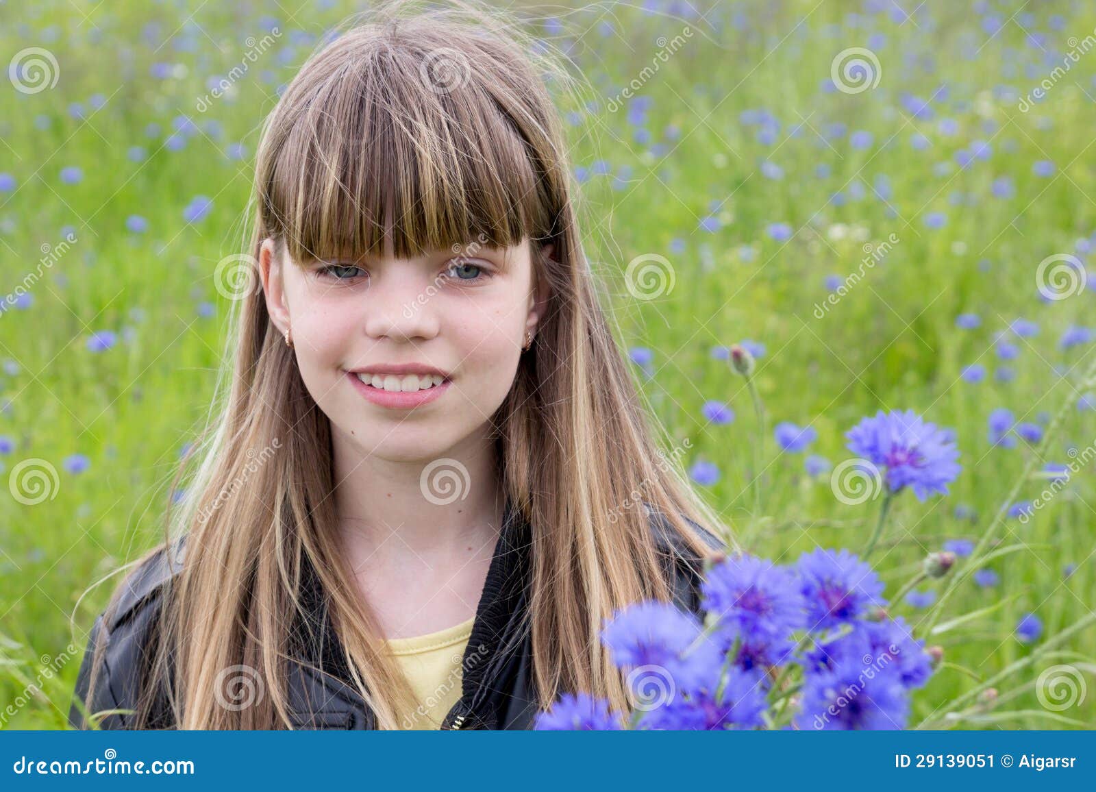 Young Girl in Cornflower Field Stock Image Image of girl, bouquet