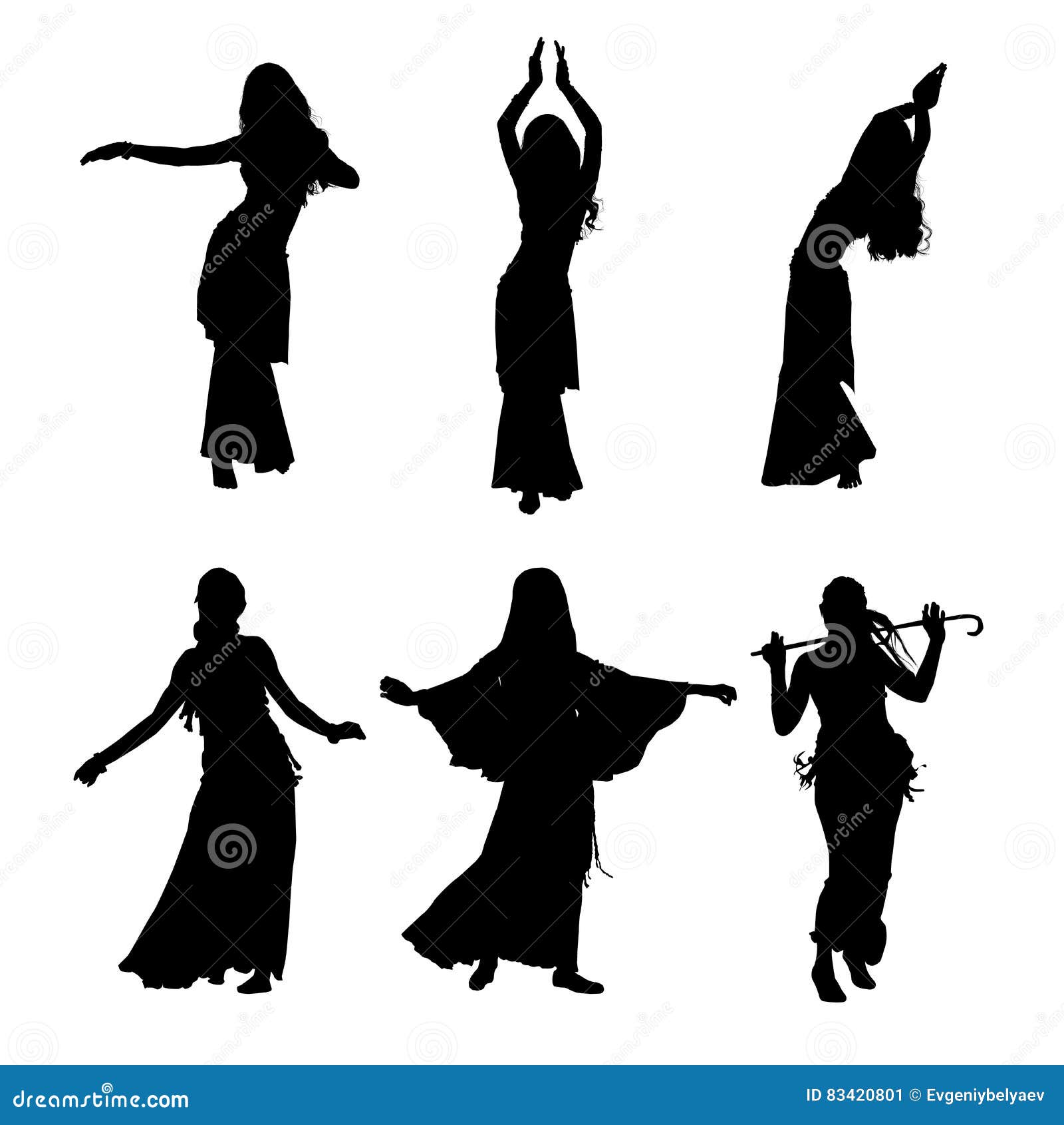 young girl dancing belly dance. silhouette of girl dancing arabic dance. set of silhouettes.  