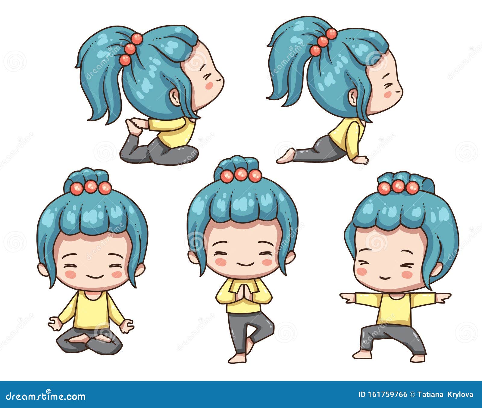 Young Girl in Different Yoga Pose. Stock Vector - Illustration of design,  cute: 161759766