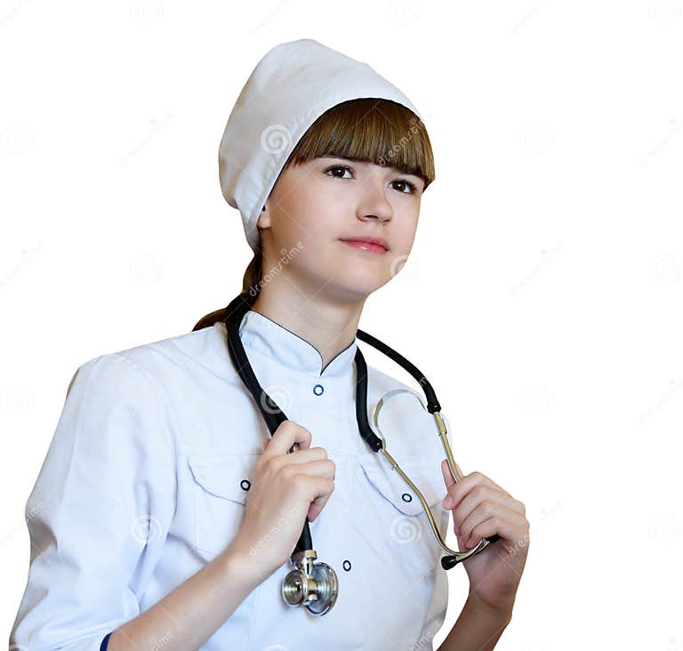 Young Girl Doctor With Stethoscope Hospital Worker Stock Image Image Of Clinic Insulation 