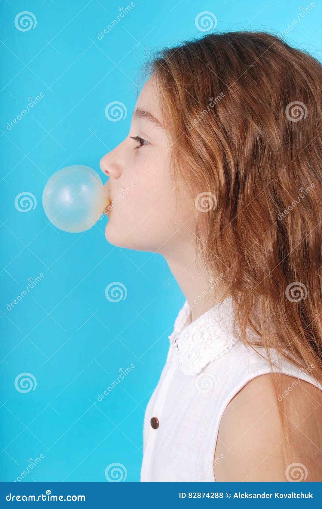 Young Girl Doing Bubble with Chewing Gum Stock Photo Image of