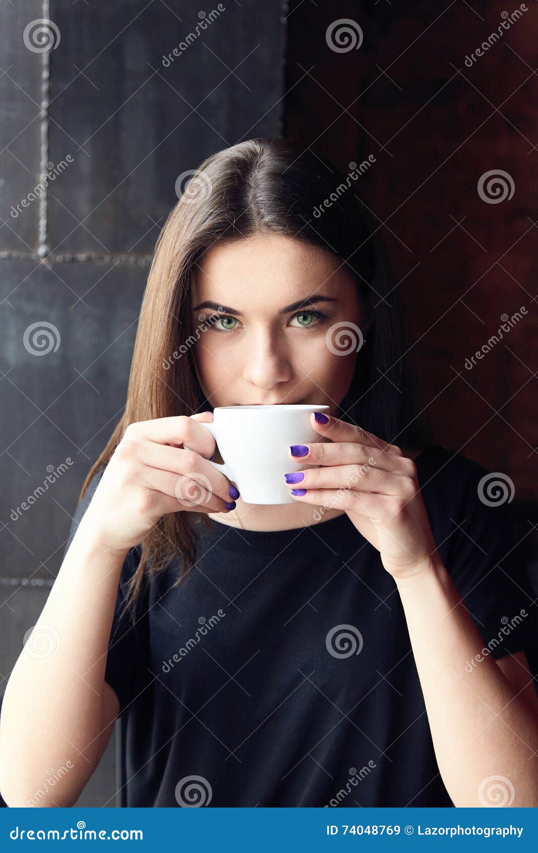Thoughtfully In A Cafe With A Cup Of Coffee Stock Image ...
