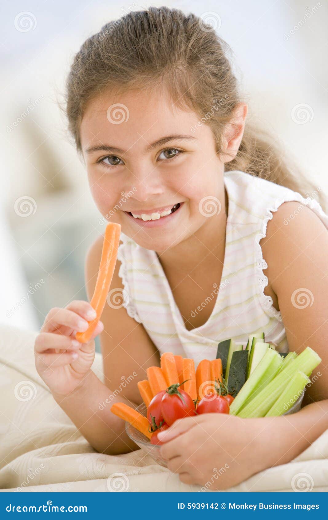 Young Girl Eating Bowl of Vegetables Stock Photo Image of portrait, root 5939142
