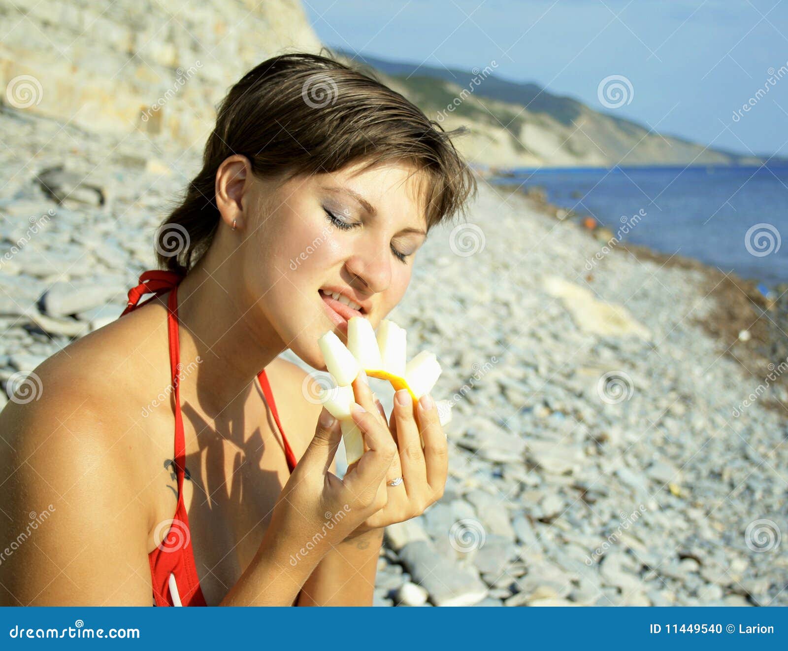 Young Girl Eats Melon Stock Photo Image Of Relaxation 114