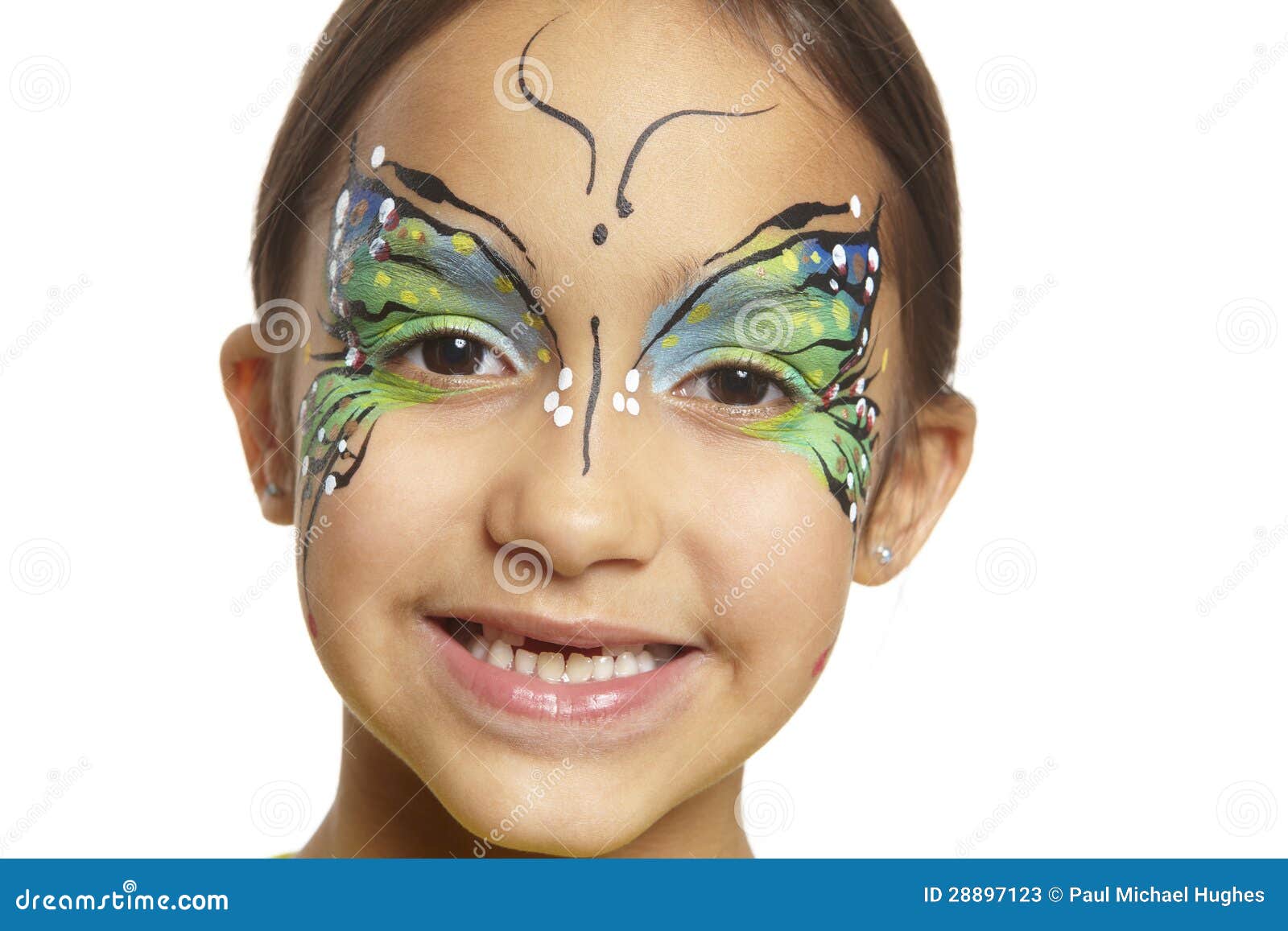 Teenage Girl Green Makeup Face Paint Stock Photo 2129088194